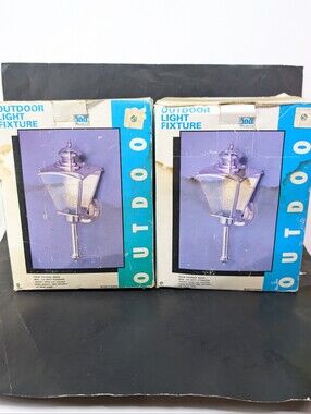 Vintage Pair Solid Brass Outdoor Carriage Lights 13" Wall Fixture Sconces